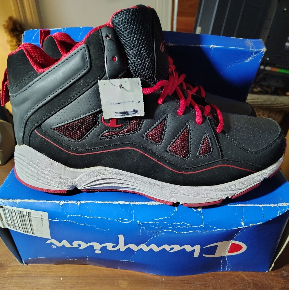 CHAMPION Men's Throwback Black & Red High-Top Sneakers, US Size 13 NEW
